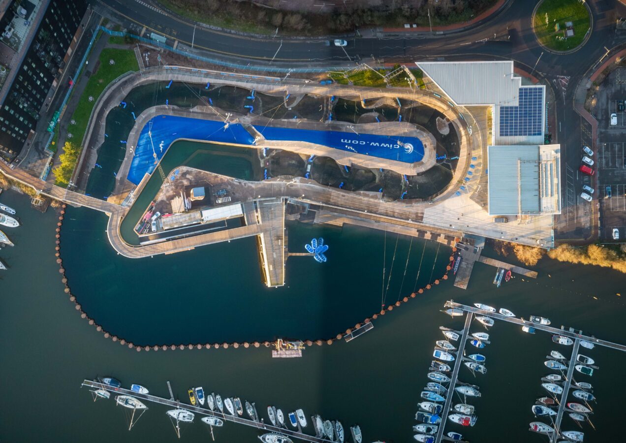 Drone image of Cardiff White Water Rafting Centre.