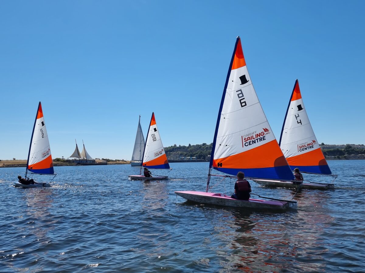 Five sailing boats in th